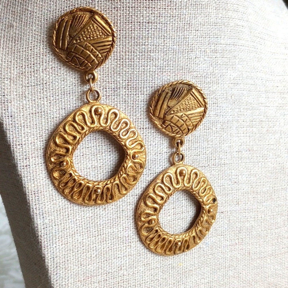 Ethnic Brutalist Lazlo Designer Earrings Rope Dangle Gold Post
